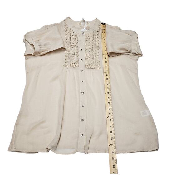 Krazy Kat Womens XL Light Khaki Cotton Tunic Top Crochet Button Front Boho Style - Picture 10 of 12